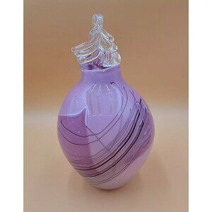 VCL Hand Blown Art Glass Pitcher Artist Signed Numbered 8006 Pink Swirl 12" 1968